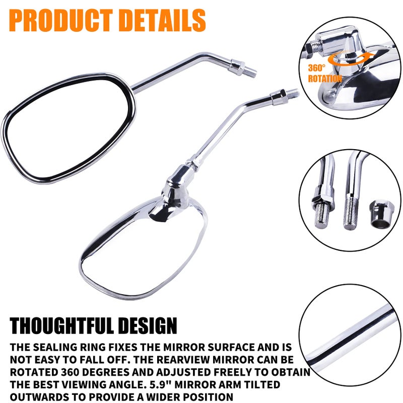 ORAEVY Motorcycle Mirrors  Universal 10mm 8mm Chrome Motorcycle Rear View Side Mirrors Handle Bar Bar End Motorcycle Mirrors - Image 3